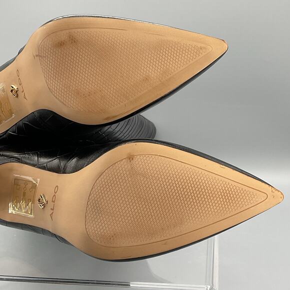 NEW Aldo Women’s Cadigoder Pointed Toe Croc Knee High Boots Black Size 7M - Picture 10 of 10